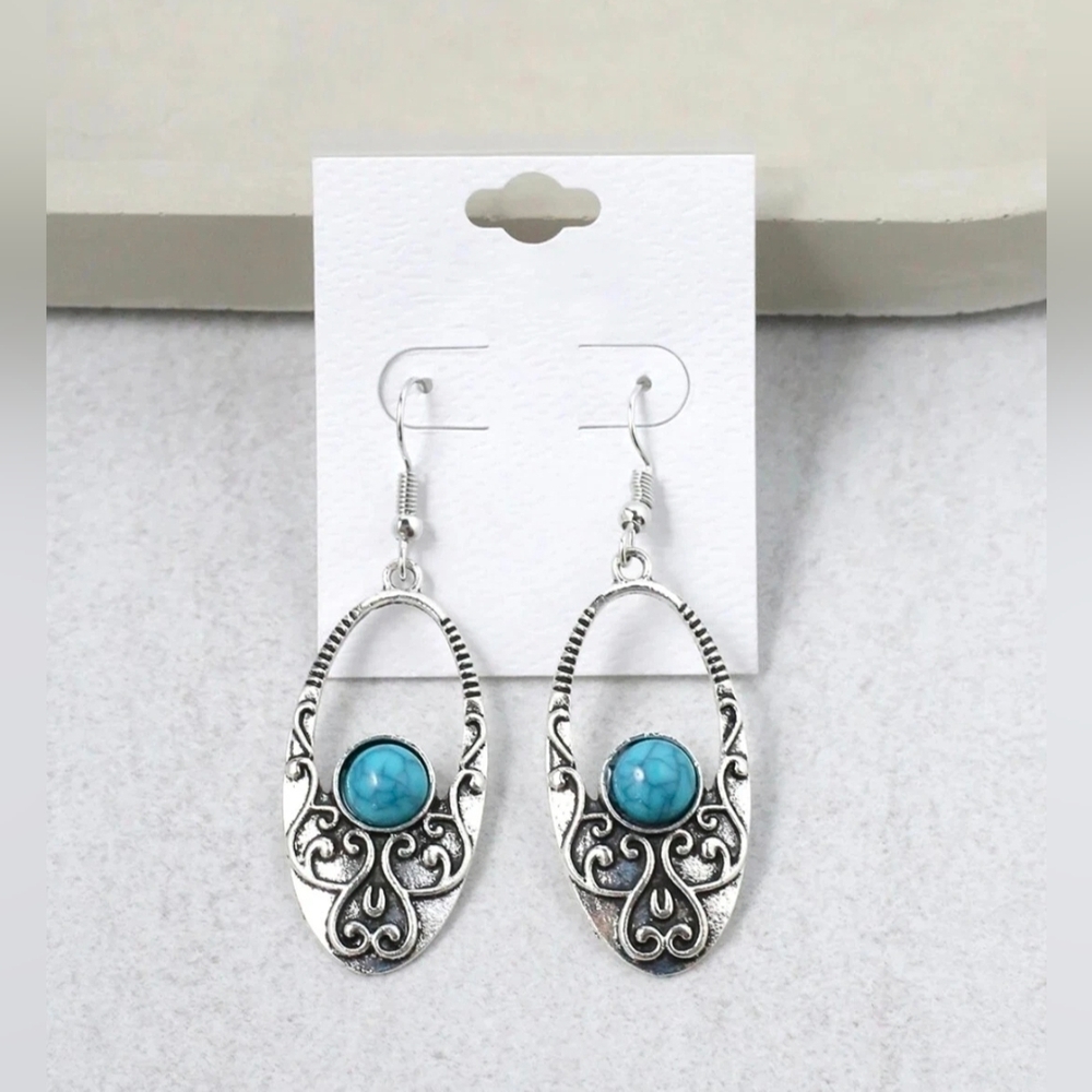 Elegant Dangle Silver and Turquoise Earrings BNIB